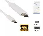 USB 3.1-kabel type C-stekker naar HDMI-stekker, 4K2K@60Hz, HDCP, HDR, wit, lengte 1,00m